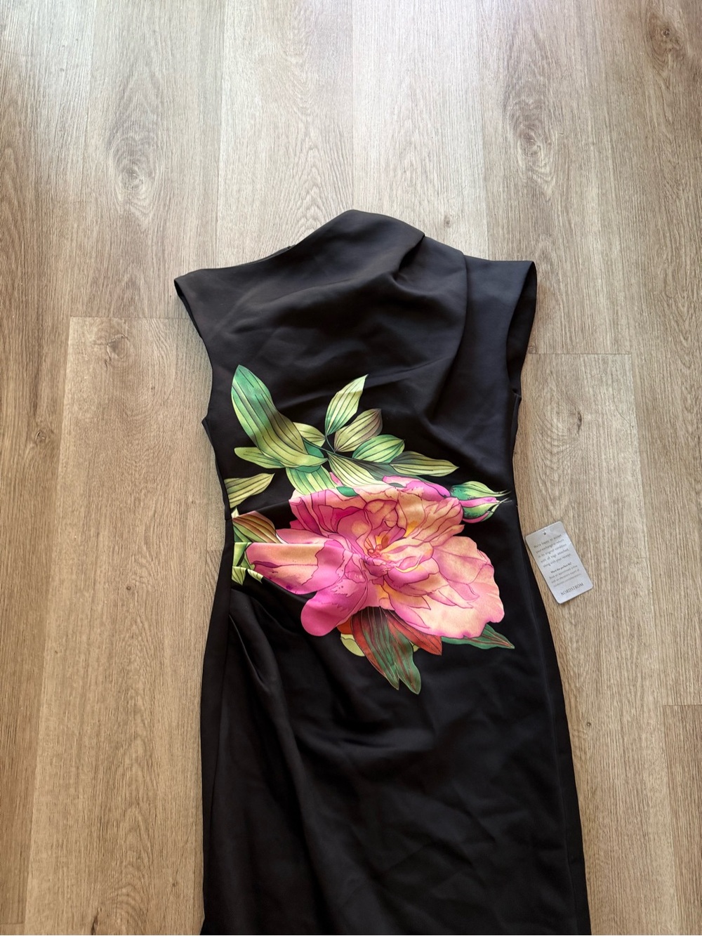 elliatt azelie black & pink floral asymmetrical satin draped gown dress XS NEW - Picture 9 of 13